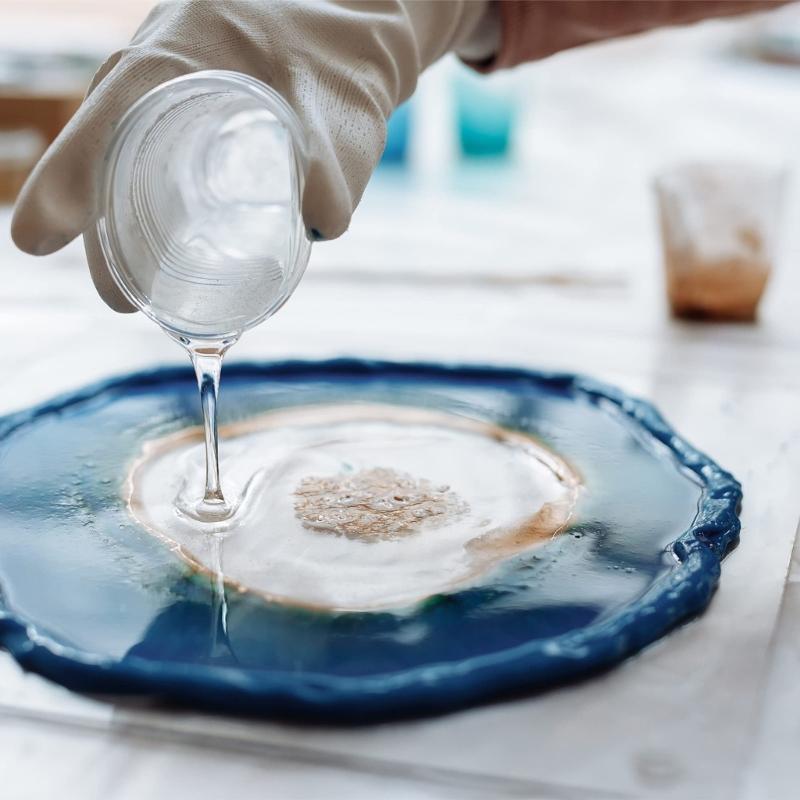 Kit Resina Epossidica Trasparente Cristallo per Arte, Gioielli, Artigianato, Resina Rivestimento e Indurente, Bicchieri Misurino, Bastoncini, Guanti in Gomma