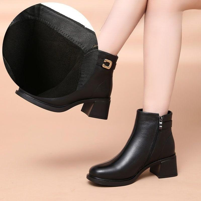 

Женские короткие ботинки на толстом каблуке из ПУ, модные осенне-зимние, на мягкой подошве, на среднем каблуке, с коротким голенищем, одинарные ботинки, хлопковые ботинки EU38/CN39