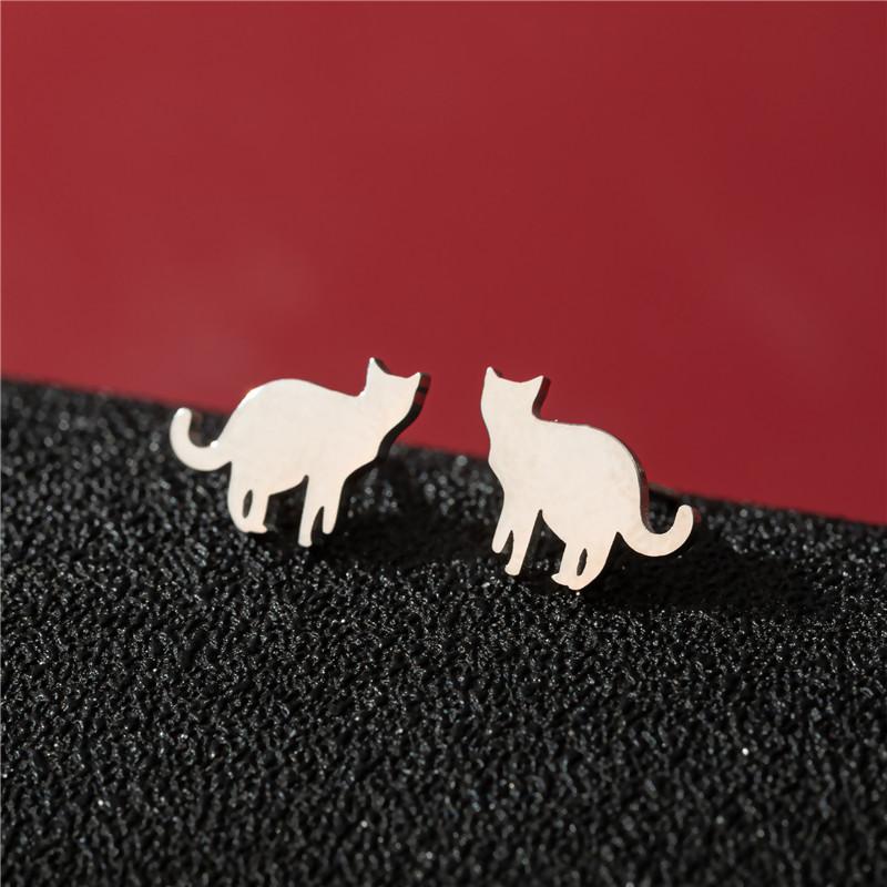 Cute Cat Stainless Steel Stud Earrings for Women Persian Cat Ear Jewelry Girls Student Birthday Earring Gifts Accessories