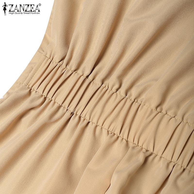 ZANZEA Women Turn Down Collar Loose Casual 3/4 Sleeve Long Dress