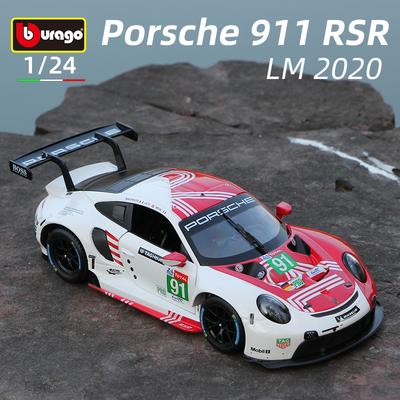 Bburago 1:24 Porsche 911 RSR White Alloy Car Model Sports Die Cast Vehicles Toys Diecast Voiture Gift Collection