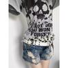 2KWEIRD American Vintage Slim Fit Punk Short Sleeved T-shirt Summer New Black Skull Print The Spice Girls Streetwear Trendy Tee Y2k Top