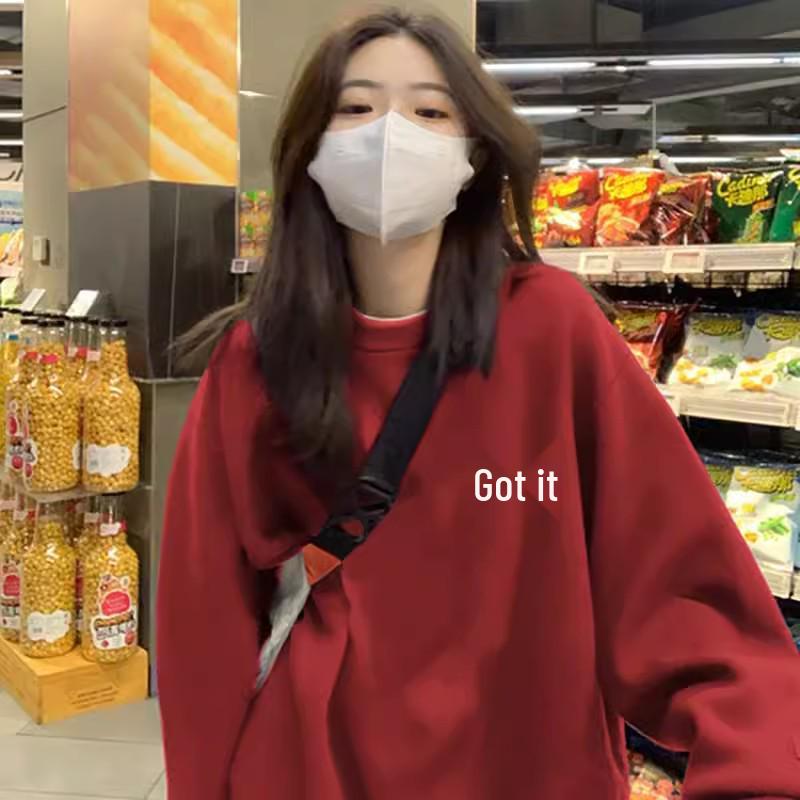 Women's Dark Green Round Neck Pullover Sweatshirt - 2024 Autumn Korean Style, Long Sleeve, Casual Design.