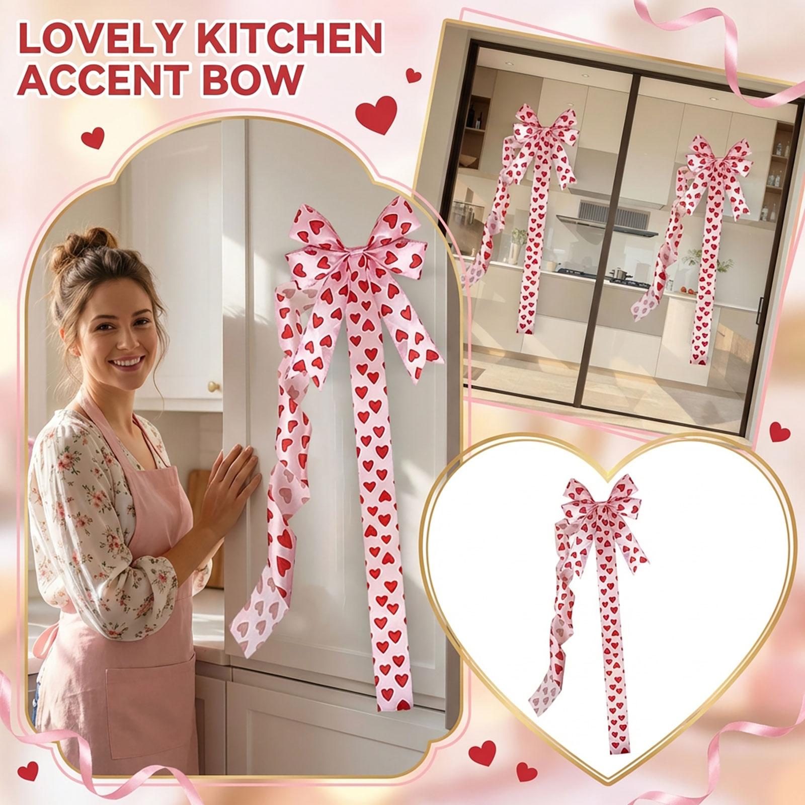 Valentine s Day Hook-and-Loop Door Butterfly Bow, Pre-Made Decor For Kitchen Cabinet Doors, Heart-Shaped Bow One Size