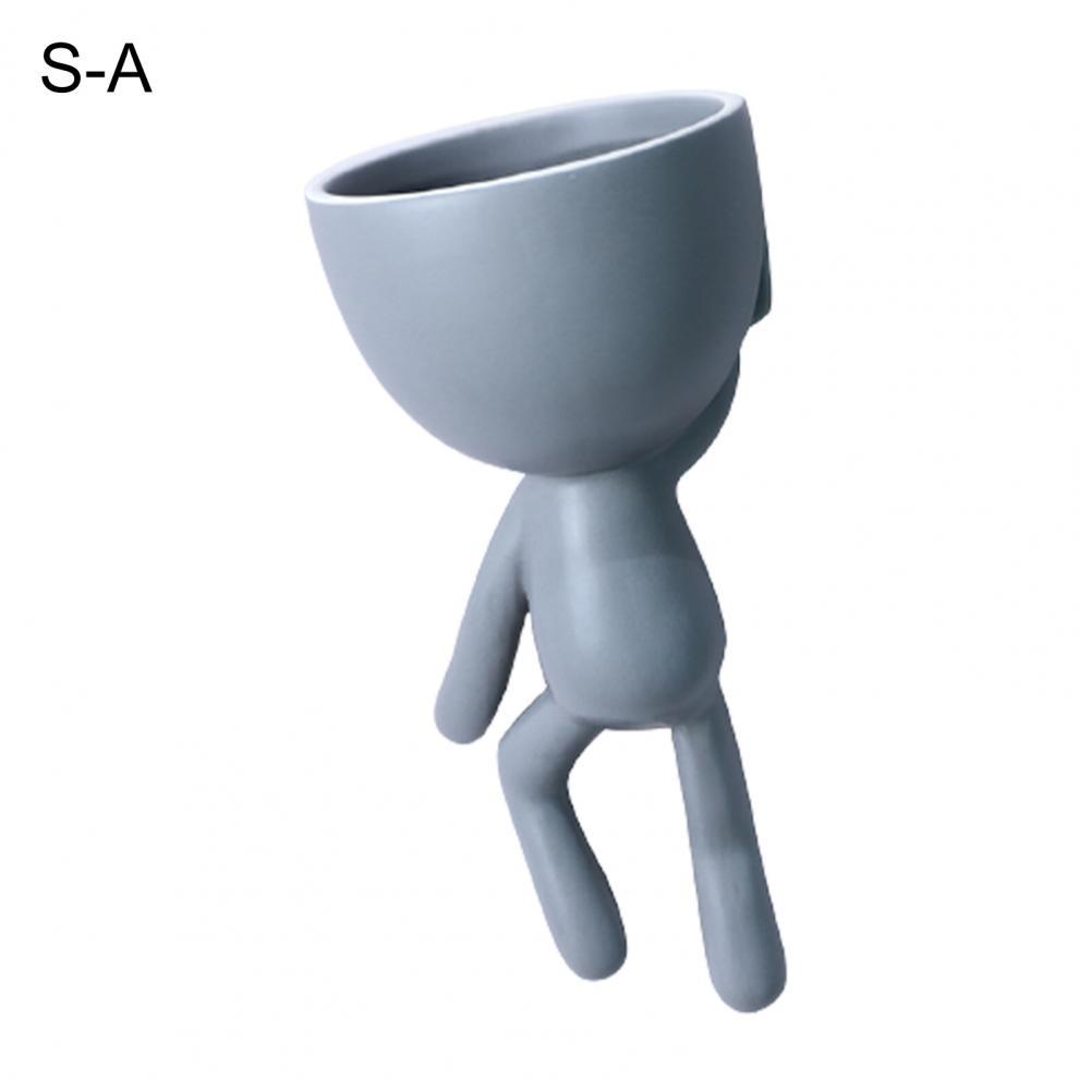 1 Set Good Flower Pot Attractive Ceramic  Planter Pot Cartoon Human Statue Flower Pot   for Office  Hanging Flower Pot