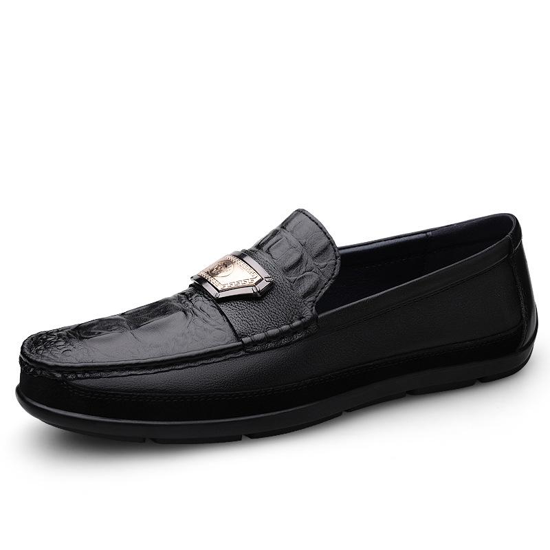 Men s Black Leather Slip-On Loafers: Summer Perforated, British Style, Round Toe 37 чёрный