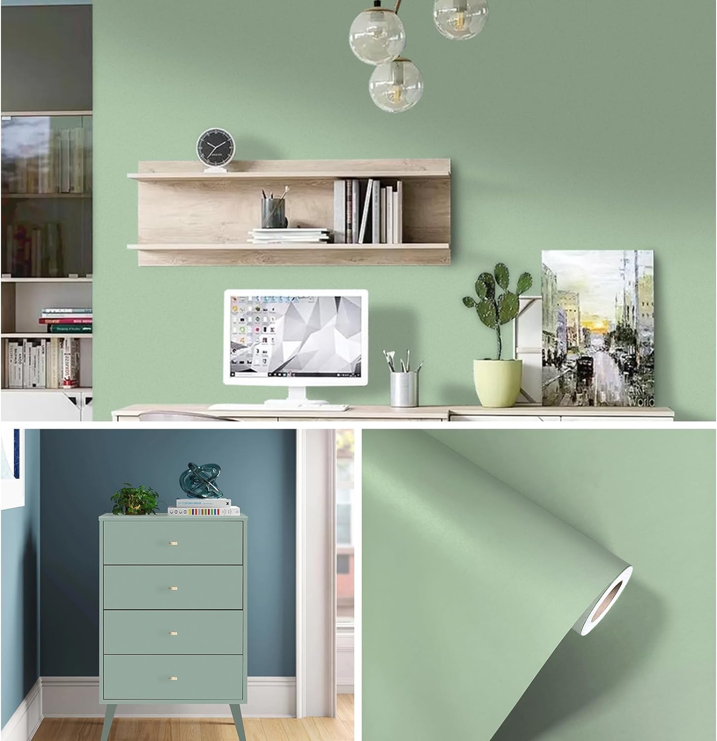 55cm Breedte Zelfklevende Folie Groen Mat Verdikte Sticker Meubels Keuken voor Kasten Tafels Muur DIY Renovatie Behang 55cmx2M
