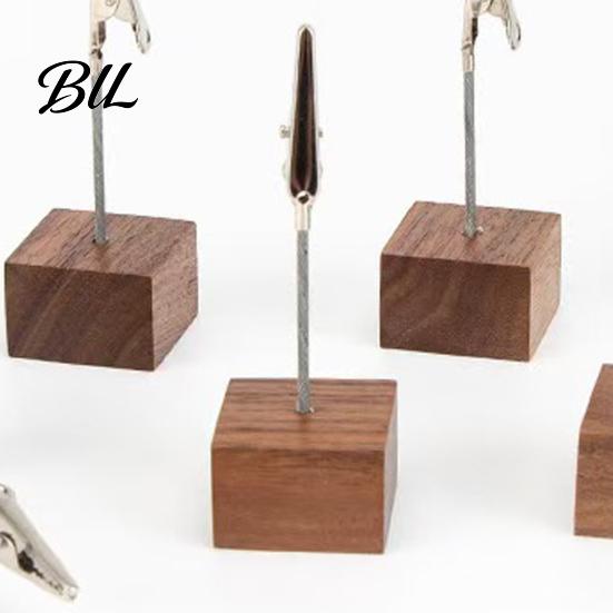 Party Place Card Holder Wooden Cube Memo Clip Stand, Note Display Solid Wood Square Base Desktop Organizer Holder, Vertical Receipt for Wedding