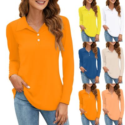 Damenmode, einfarbig, Knopfkragen, V-Ausschnitt, langärmelig, lockeres Hemd
