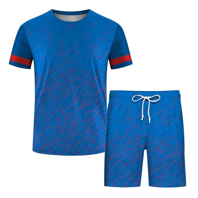 Odzież treningowa topy spodenki 2 sztuki dla mężczyzn kolarstwo na świeżym powietrzu strój sportowy męski dres codzienny O-neck zestawy z krótkim rękawem stroje