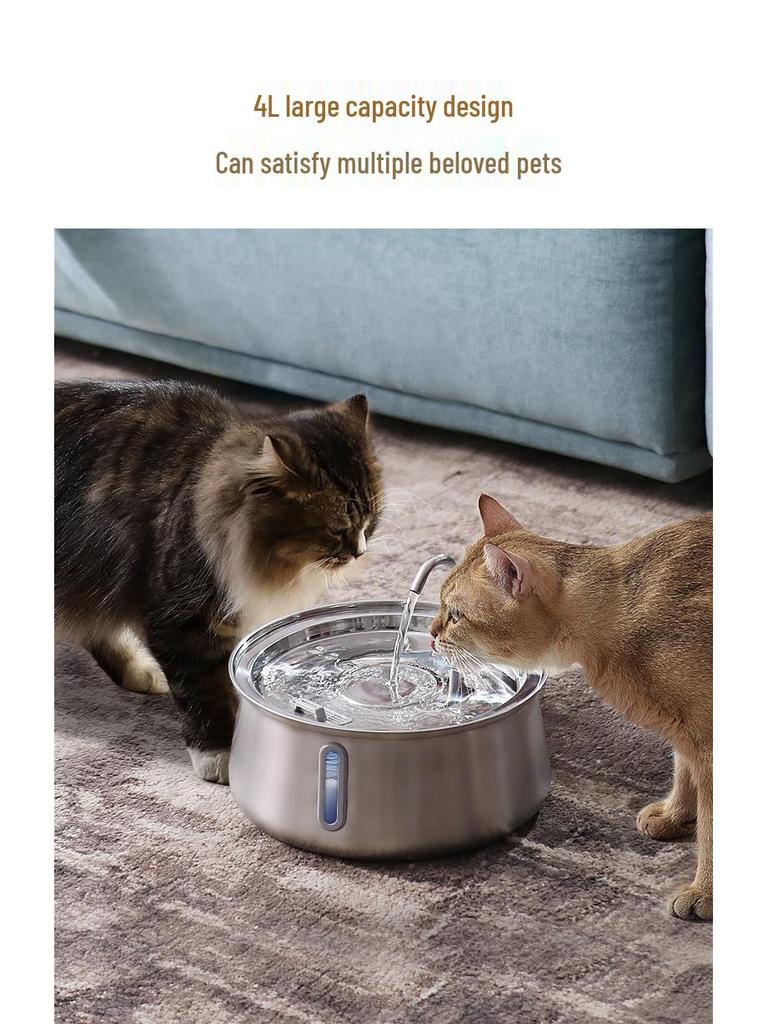 4L Stainless Steel Cat Water Fountain with Window, Automatic Filtration & Purification