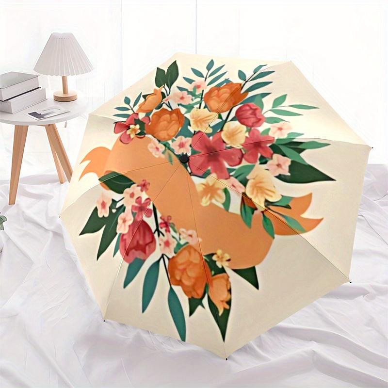1pc Floral Pattern Automatic Folding Umbrella - Portable Foldable Design with 8 Ribs, Durable Plastic & Iron Frame, Casual Outdoor Accessory