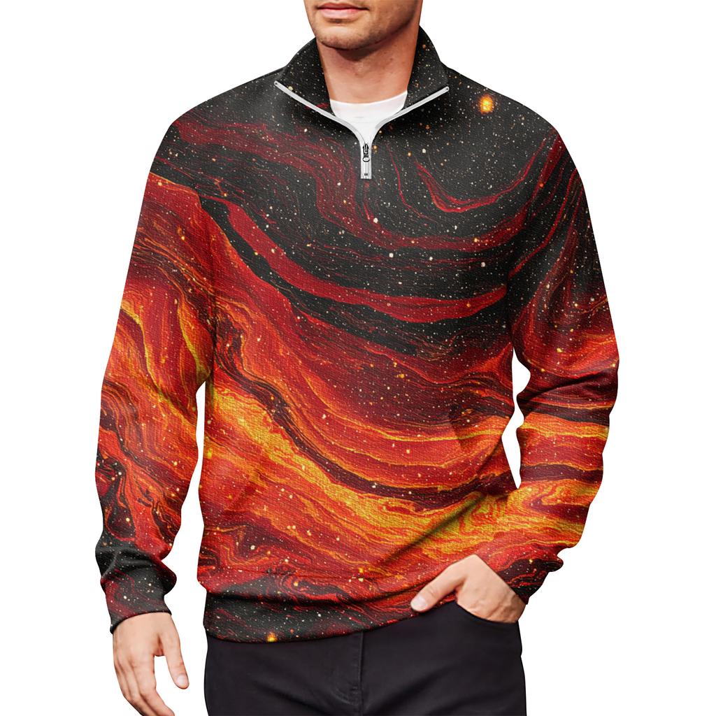 Men's Loose Casual 1/4 Zip Sweatshirt Fashion Printed Long Sleeve Top With Pockets
