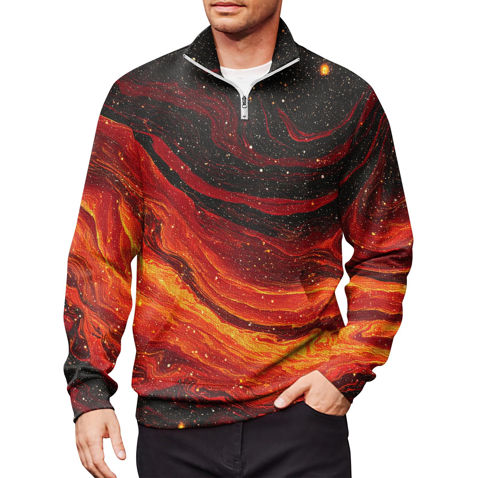 

Мужской свободный повседневный свитшот на молнии 1/4, модный топ с длинным рукавом и принтом, с карманами S красный