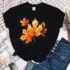 (Premium T-Shirt)Herbst Ahornblatt Print T-Shirts Für Damen Sommer Lustig Rundhals Kurzarm Lässig 100% Baumwolle T-Shirts 1232