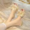 Thick Heel Cool Slippers Women's Summer Wear Fashion Going Out Flat Bottom One-word Drag 2025 New Flowers