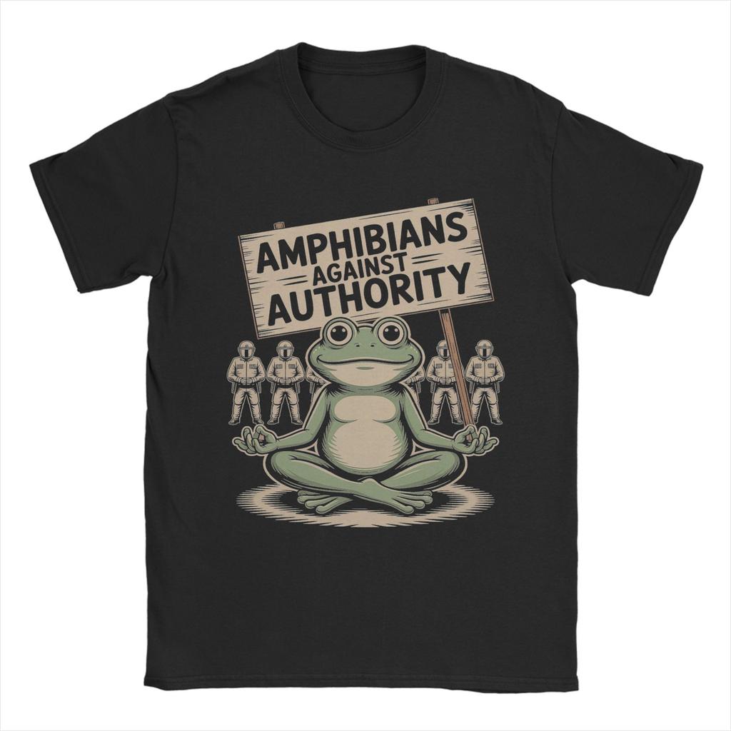 Summer Amphibians Against Authority Hip Hop T Shirts Pure Cotton Tshirt for Man Y2K Fun Loose Short Sleeve Tops