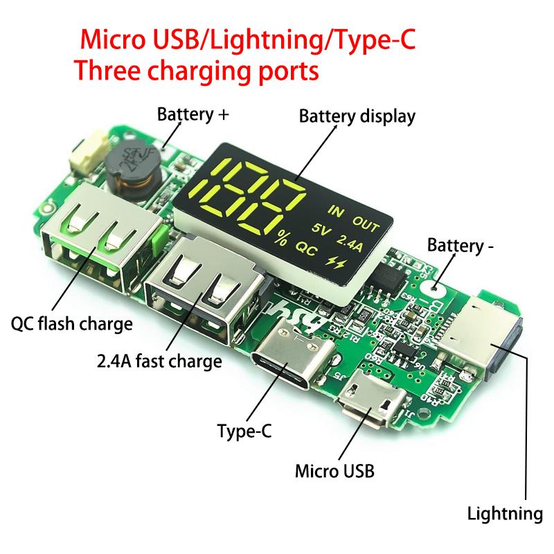 LED Dual USB 5V 2.4A Micro/Type-C USB Mobile Power Bank 18650 Charging Module Lithium Battery Charger Board Circuit Protection