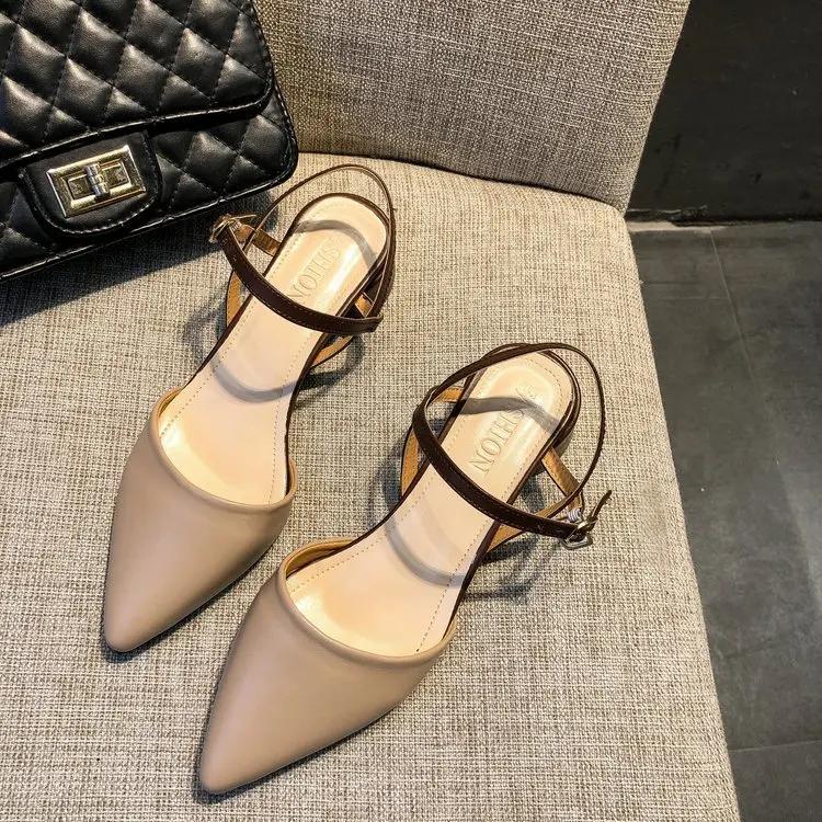 Spetsiga damsandaler låga klackar fest sandaler dam gladiator sandal designer sommarpumps slingback klännings tofflor