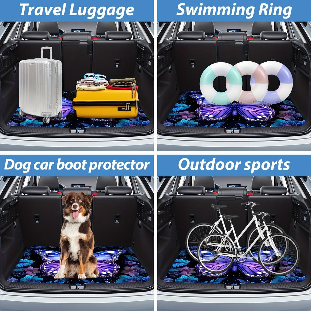 1Pcs Purple Butterfly Floral Print Car Trunk Mat Non-Slip Heavy-Duty Cargo Liner for SUVs Sedans Trucks  Protects Against Pets Protective Cover