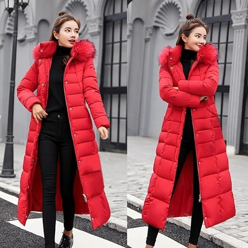 Winter Women's Jacket Warm Fashion Comfortable Bow Belt Fox Fur Collar Clothes Long Dress Office Casual Women's Thick Coat