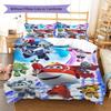 Super Wings Vzor Povlečení Sada Prošívaných Dek Quilt Cover Povlak na Polštář Domácí Dekorace Dárek (1 * povlak na peřinu + 2 * povlak na polštář, bez jádra)