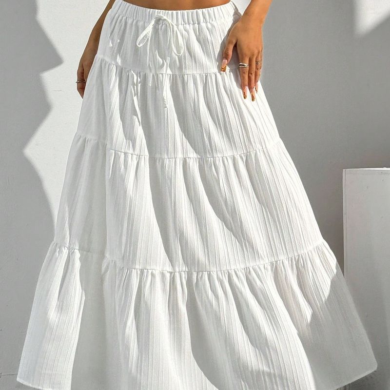 Vacuum Beach Skirt2025 Summer New European and American Women Solid Leisure Vacation Beach Skirt