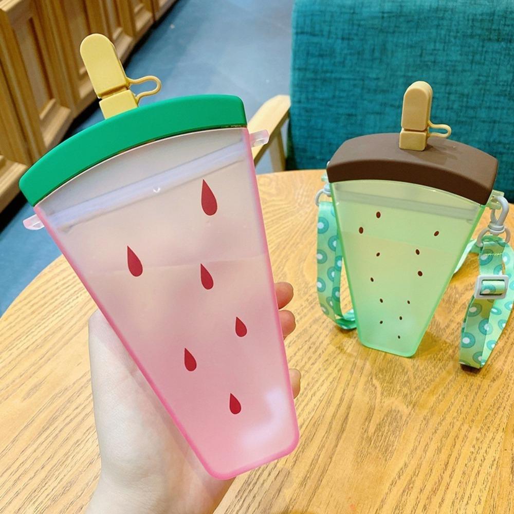 Plastic Water Bottles Watermelon Kids Crossbody Water Cup Cute Straw Juice Cup