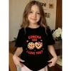 European Sizes ChildrenCute Cartoon Cookie Design, Slogan Print, Girls' Summer Short-sleeved T-shirt, Round Neck Casual Top, Suitable for Sports and