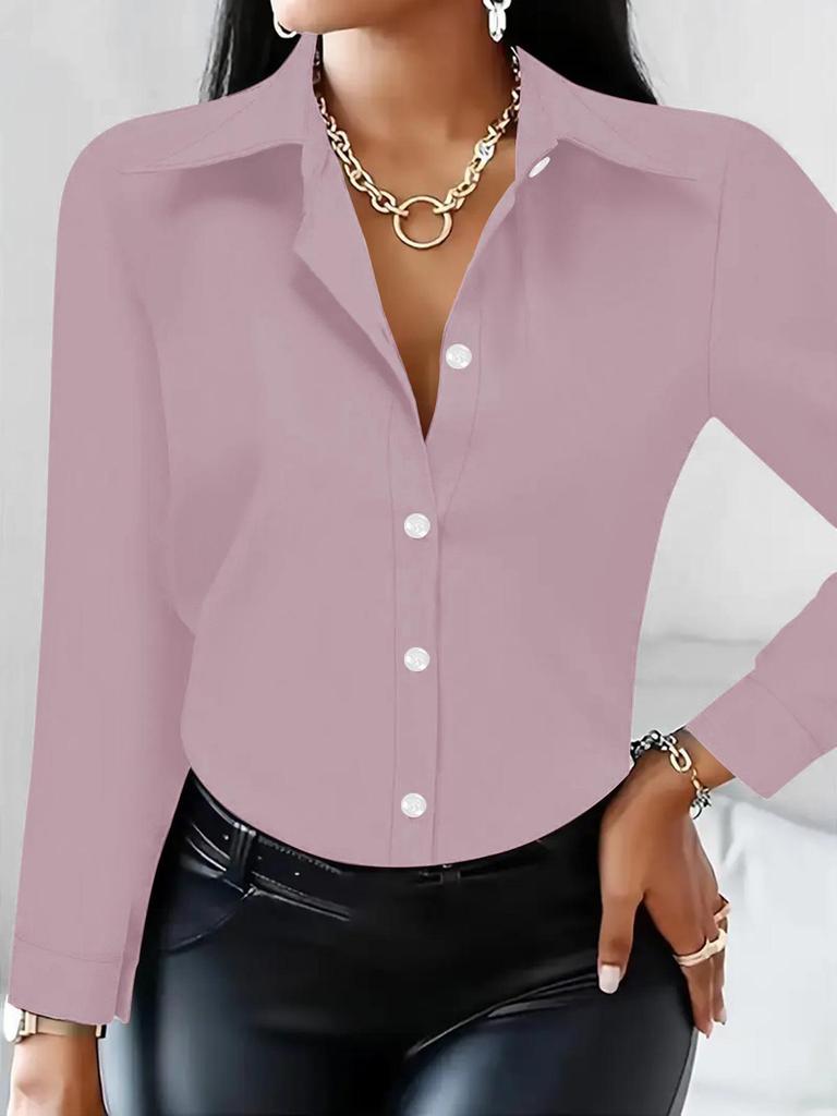 Elegant Women's Long-Sleeved Solid Color Shirt - Basic Casual Office Top