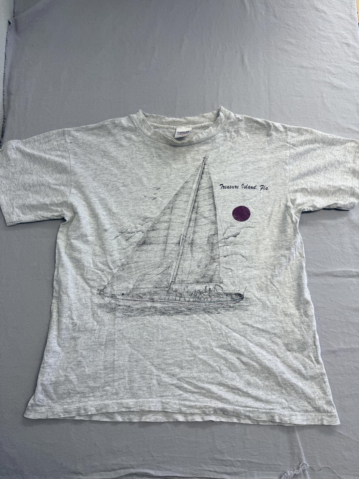 Vintage Sailing Shirt Treasure Island Florida Sail Boat L S