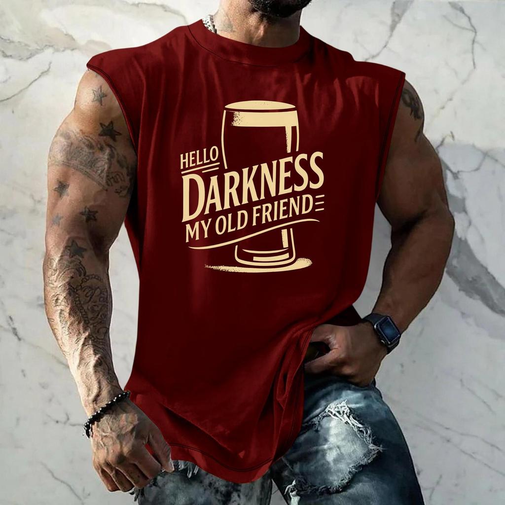 Men's Sleeveless Muscle Tank Top with Beer Themed Graphic Print Vintage Style Casual Summer Vest for Outdoor Activities