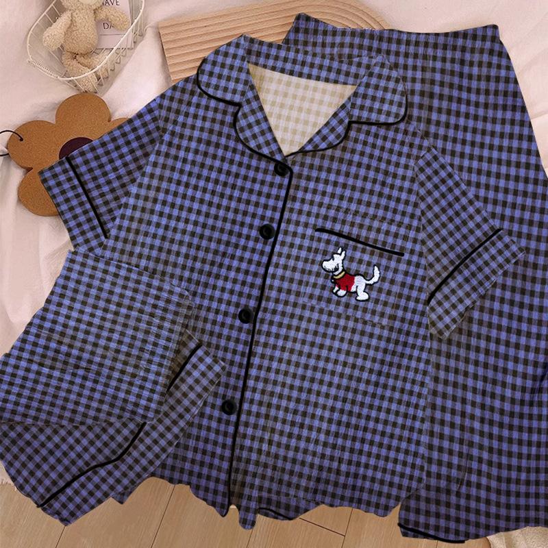 Homewear Cloud Cotton Frühling und Sommer Pyjama Damen Kurzarm Hose Cartoon Welpe Mädchen Dreiteiler