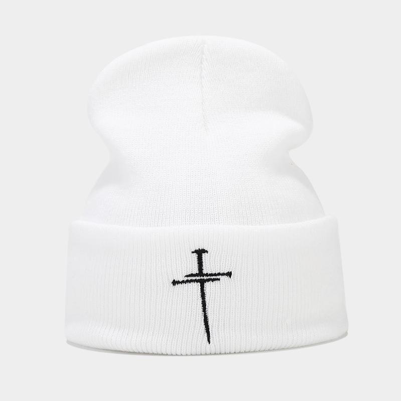 Trendy brand literary and retro cross trendy embroidery pile cold hat men's and women's niche personalized knitted hat