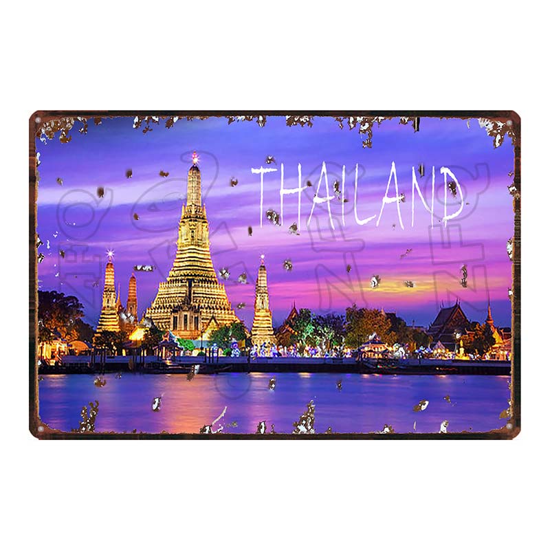 Thailand Tarvel City Tin Sign Bangkok Plaque Metal Vintage Elephant  Retro Plate For Wall Poster Bar  Art Home Decor  DU-5851A