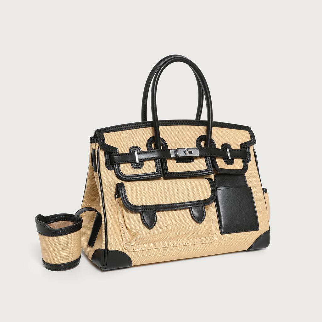2026 Season New Contrasting Color Canvas Color Matching Portable Extra Large Platinum Bag Leisure Travel Bag Shoulder Messenger Women's Bag