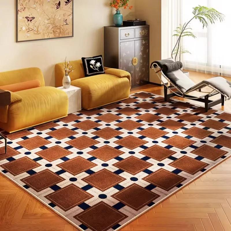 Retro Luxury Rugs for Bedroom Thick Plush Bedside Rug Large Area Living Room Decoration Checkerboard Carpet Home Fluffy Soft Mat