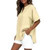 Women’s Loose Fit Short Sleeve V Neck Blouse Lightweight Casual Tunic Top with Rolled Sleeves for Summer Spring Outfits