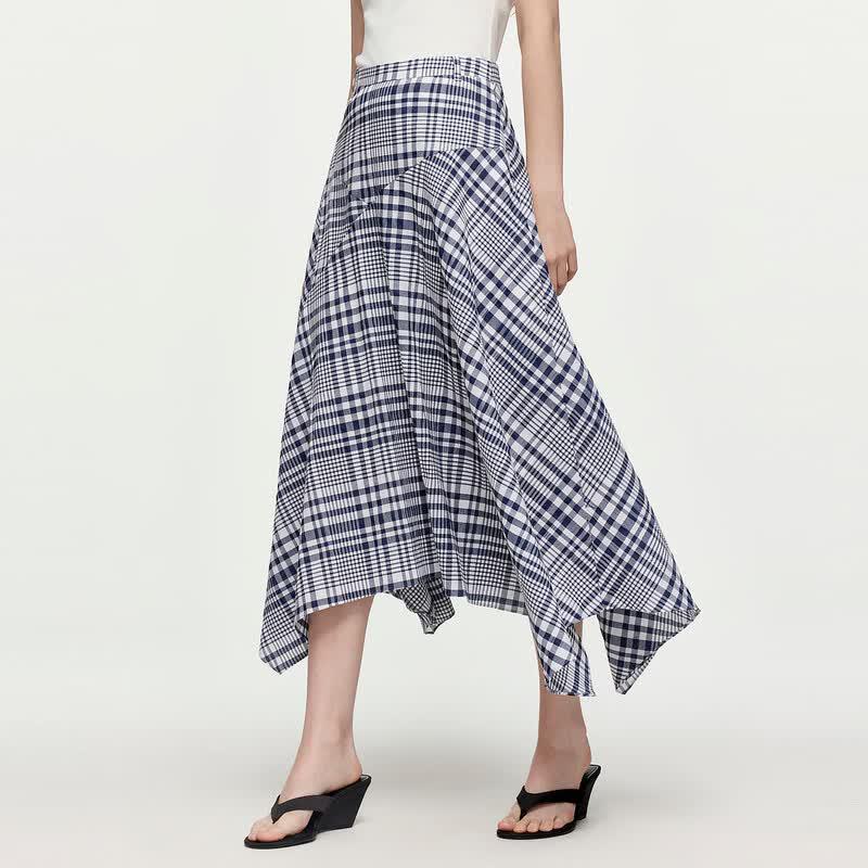 ELLE Retro Plaid Irregular A-Line Skirt S