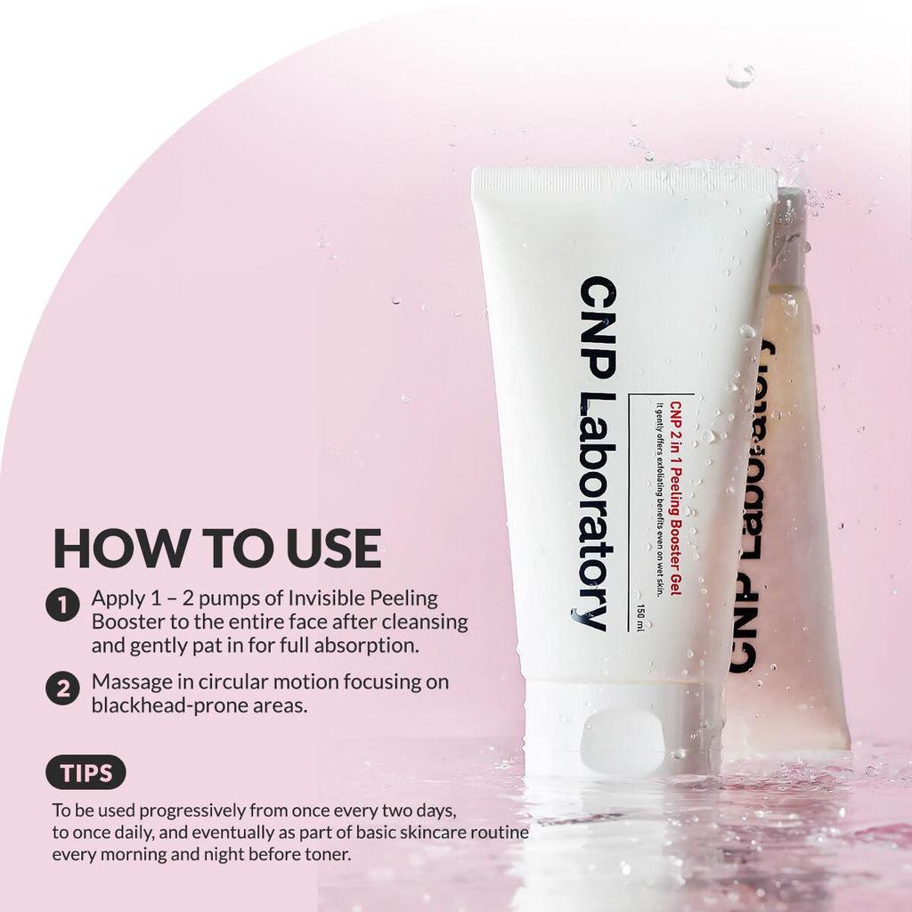 CNP Laboratory 2in1 Peeling Booster Gel 150ml  Tubes Dual-Action Exfoliator  With 5% PHA & Cellulose Beads Gentle Daily Peel  Blackhead Prevention