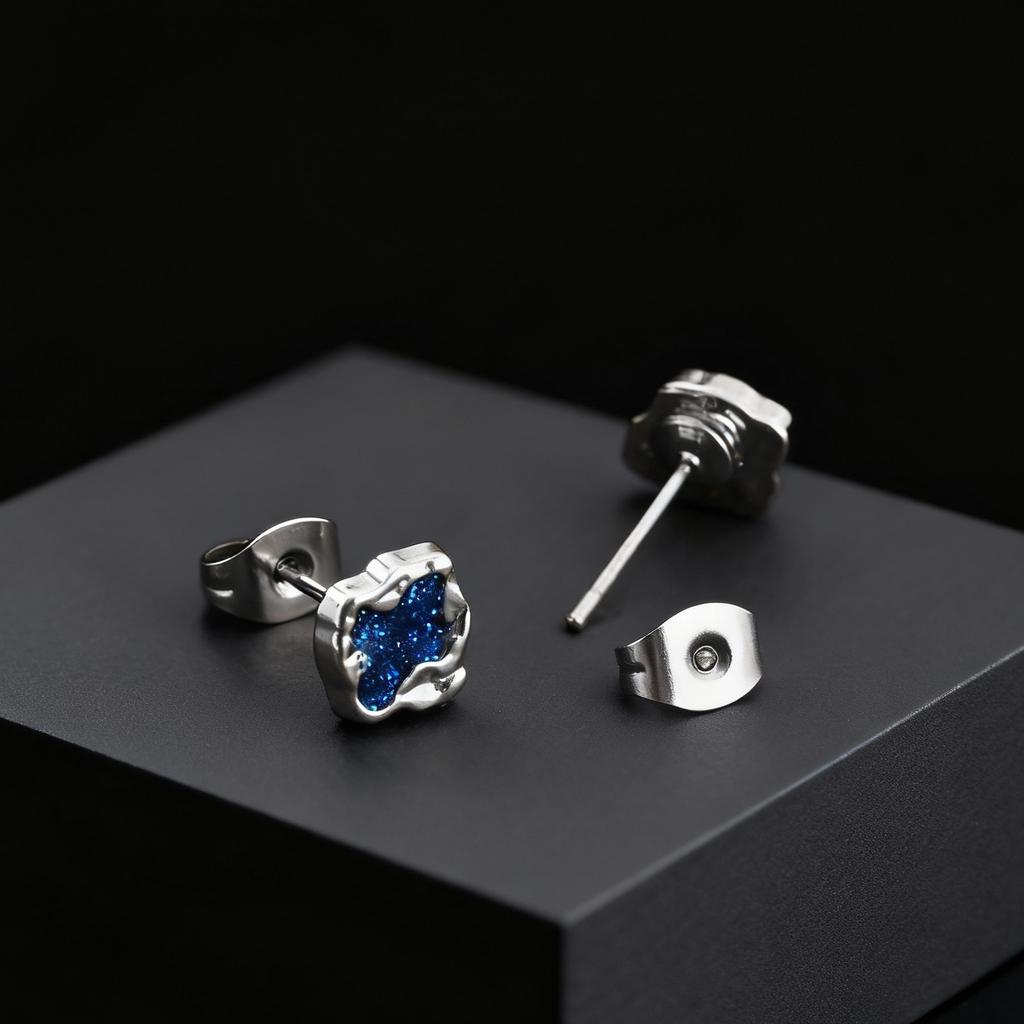 Fashion Punk Black Blue Irregular Geometric Metal Small Stud Earrings Trendy Waterproof Piercing Jewelry for Men Gifts