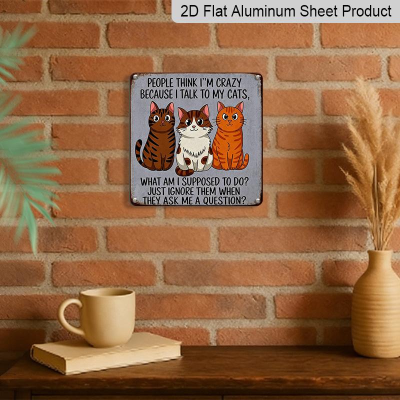 2D Flat, 1pc Funny Cat Lady Wall Sign "I Talk To My Cats" - Vintage Metal Plaque with Retro Tin Style, Outdoor/ Decoration Suitable for Living Room
