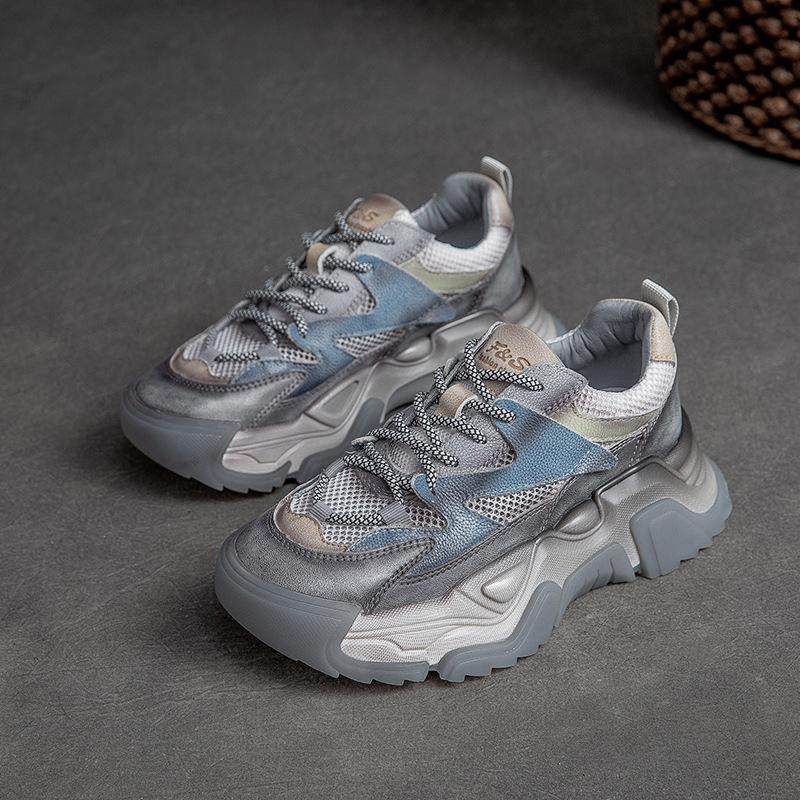 

Summer New Round Toe Mesh Breathable Thick Sole Dad Shoes Fashion Casual Women Sneakers 40 синій