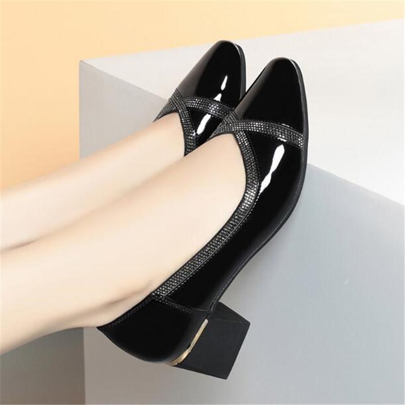 Mode Damen Pumps Schuhe Damen Echtes Leder Flach Slipper Runde Zehe High Heels Schuhe Hochzeitsparty Büro Arbeitsschuhe Größe 35-41