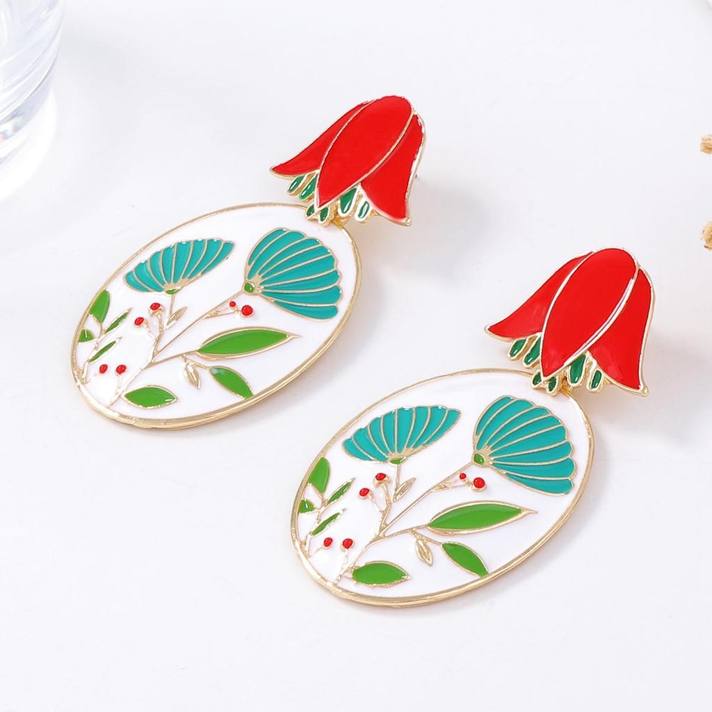 Literary, simple and creative niche design sense Alloy dripping oil three-dimensional flower earrings Versatile commuter earrings