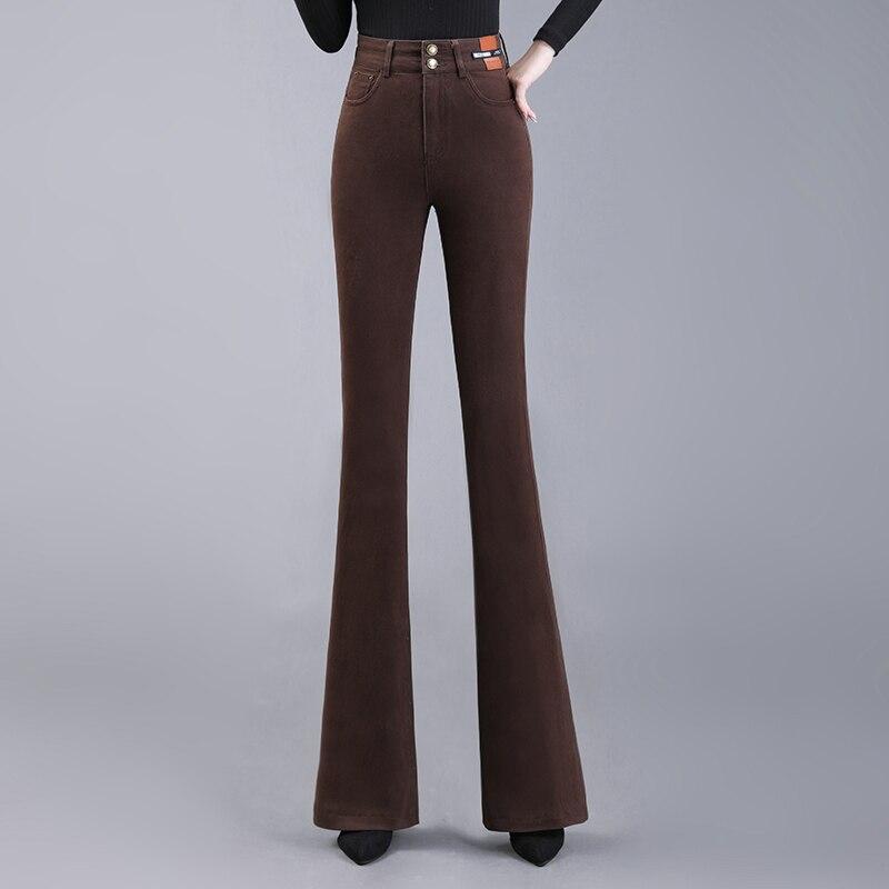 

2022 весна осень эластичные модные джинсовые винтажные расклешенные джинсы с высокой талией эластичные свободные джинсы Harajuku для отдыха для женщин уличная одежда XXL коричневый