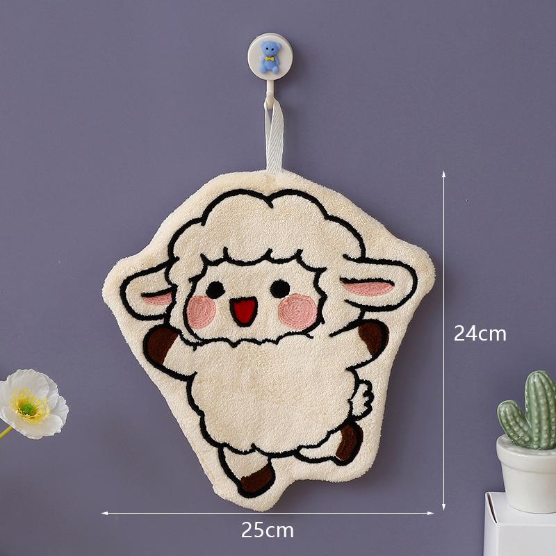 Cute Cartoon Lamb Shaped Hanging Hand Towel Soft High Absorbent Washcloth Perfect for Bathroom Kitchen