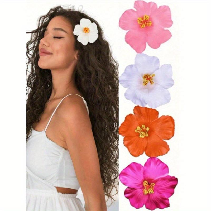 Hawaii Flower Hair Clips, Suitable for Women, 4 Pieces Artificial Flower Hair Clips, Hibiscus and Lotus Flower Hair Clips, Suitable for Beach Party
