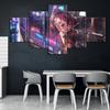 5 Panels HD Anime Japanese girls Picture Buses in rainy days Poster Animation Art Wall Decor Paintings No Frame