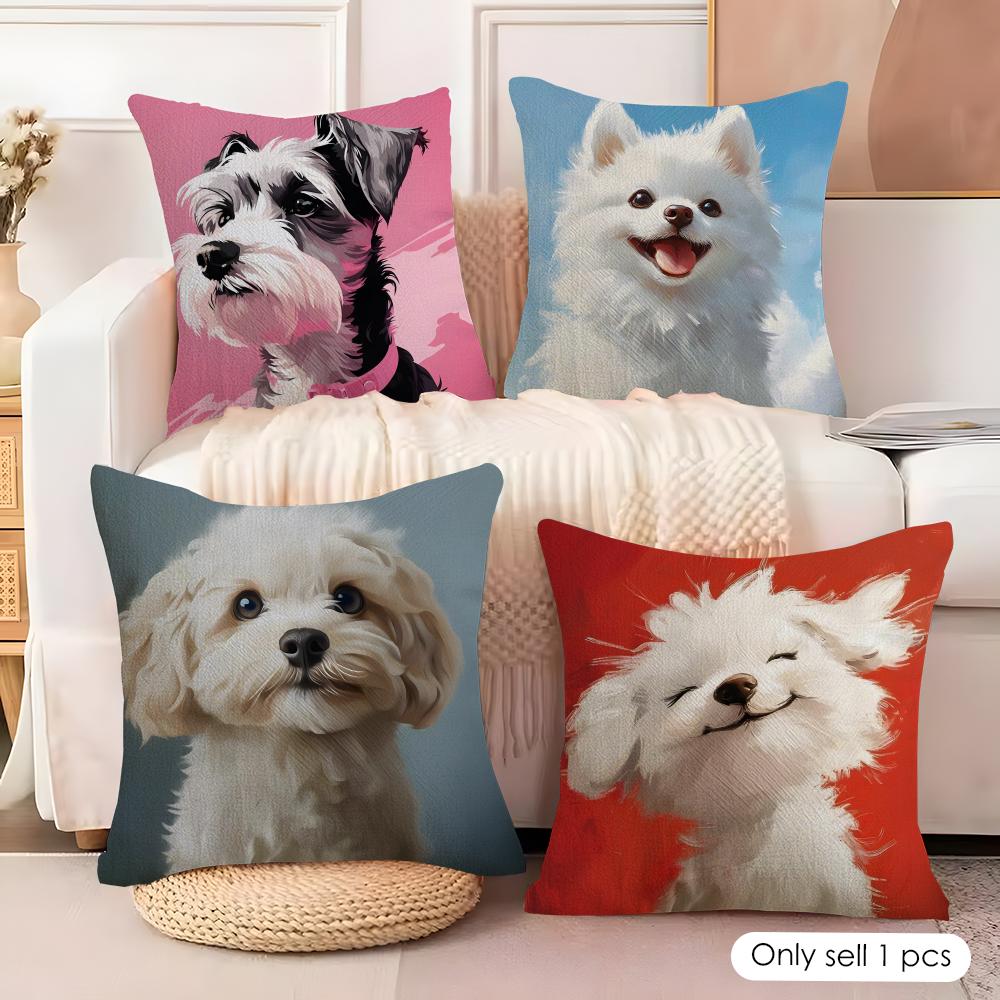 Dog Cushion Cover Natural Linen Organic Fabric DoubleSided Printing Couch Pillow Covers Home Decor Gift